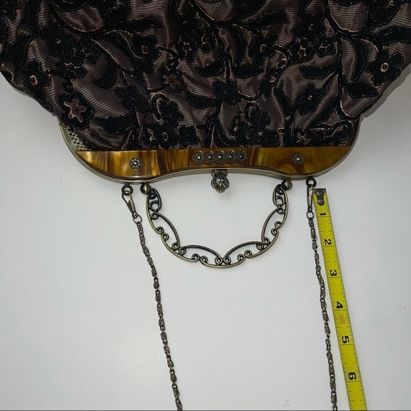 Vintage Inspired Black Gold Beaded Handbag Purse - Picture 16 of 17